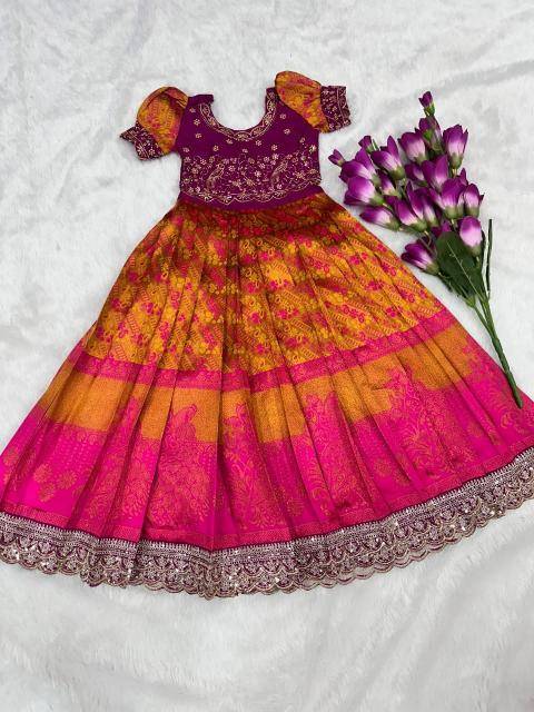 NEW LAUNCING KIDS GOWN kanjivaram silk Kids party wear wholesale Delhi